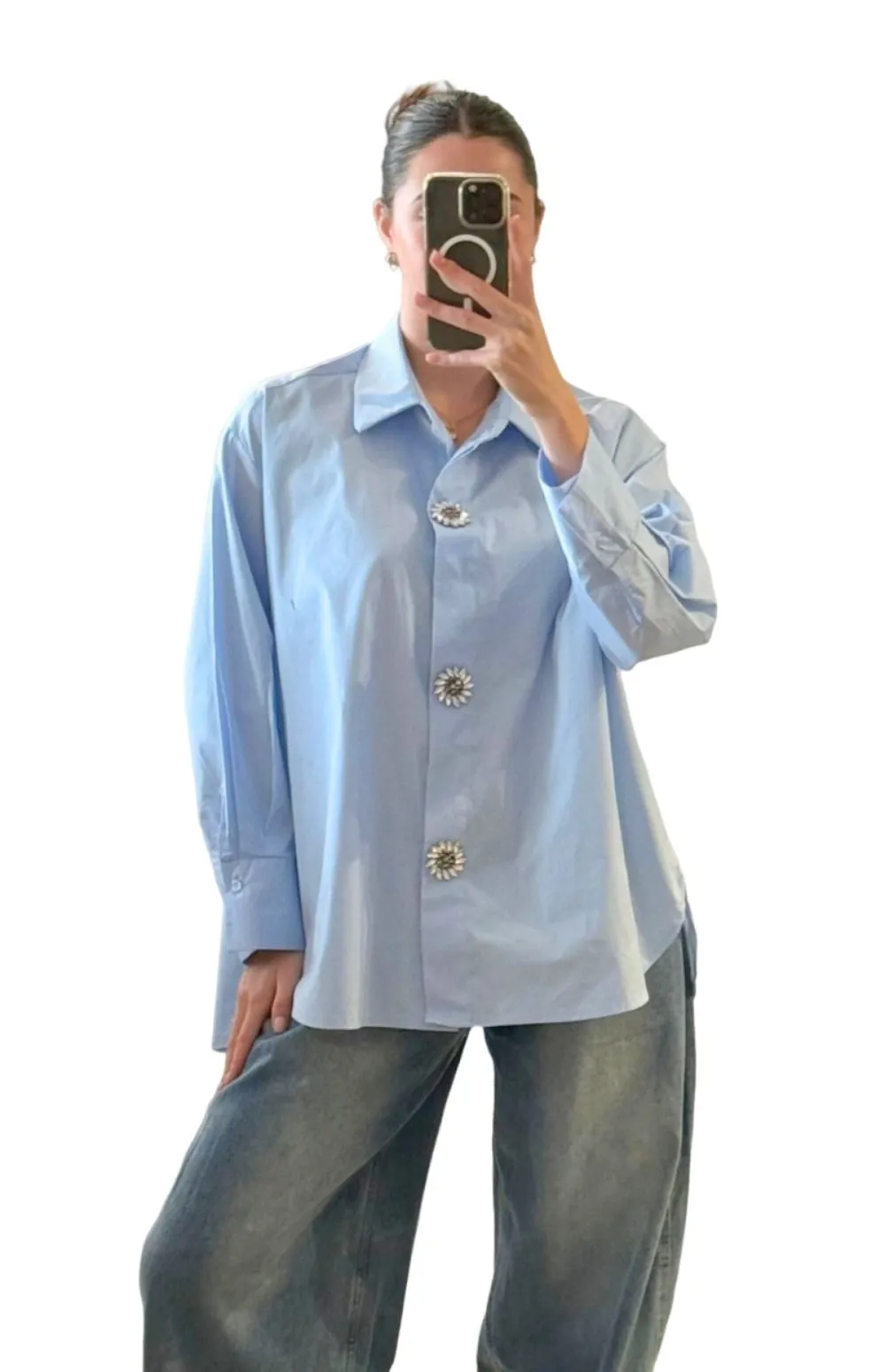 OVERSIZED SHIRT WITH EMBELLISHED BUTTONS