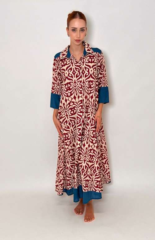 PRINTED SHIRT DRESS | RED & BLUE