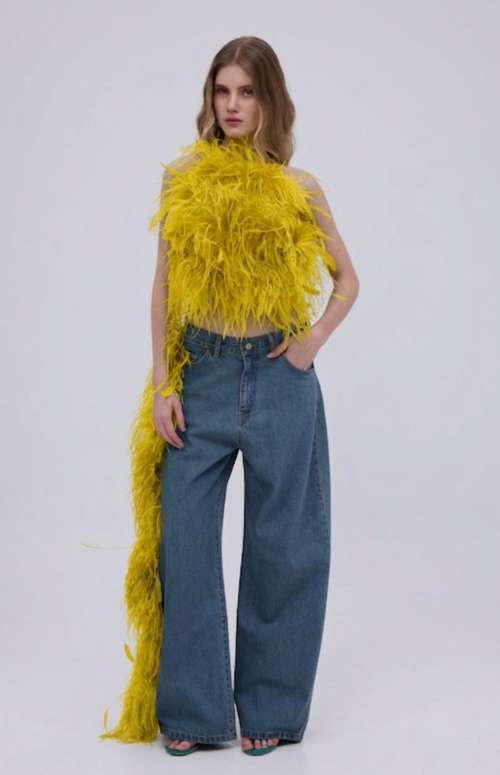 REGULAR WAIST FEATHER JEANS