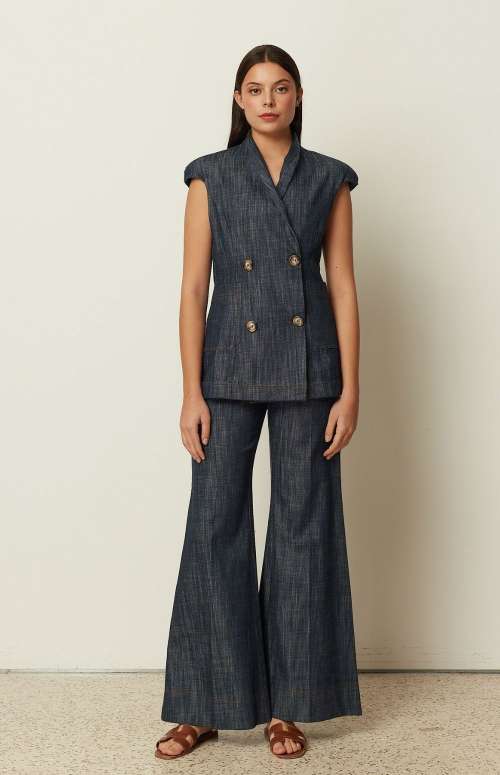 CO-ORD DENIM | VEST BLAZER & WIDE-LEG PANTS