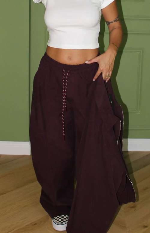WIDE LEG BARREL TROUSERS WITH DRAWSTRING