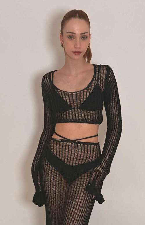 CROP TOP RUFFLED | BLACK