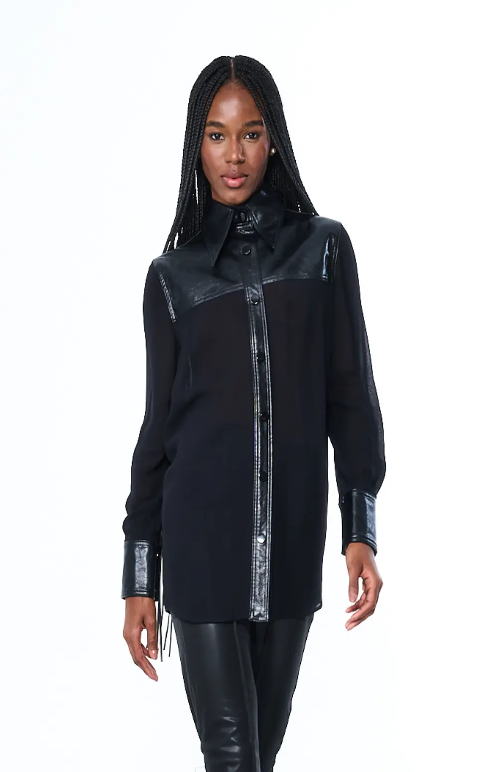 LONG SHIRT WITH FAUX LEATHER FRINGES