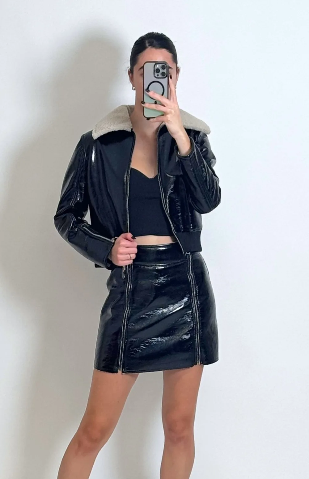 CO-ORD FAUX LEATHER AND FUR | JACKET & MINI SKIRT