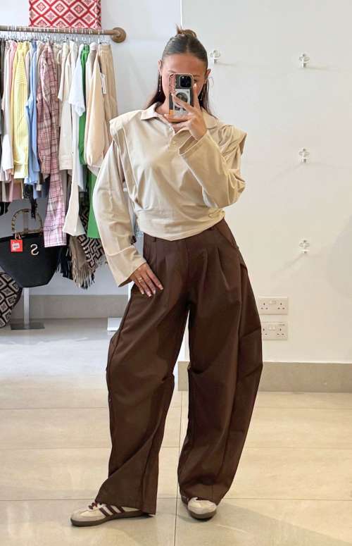 HIGH WAISTED BARREL TROUSER