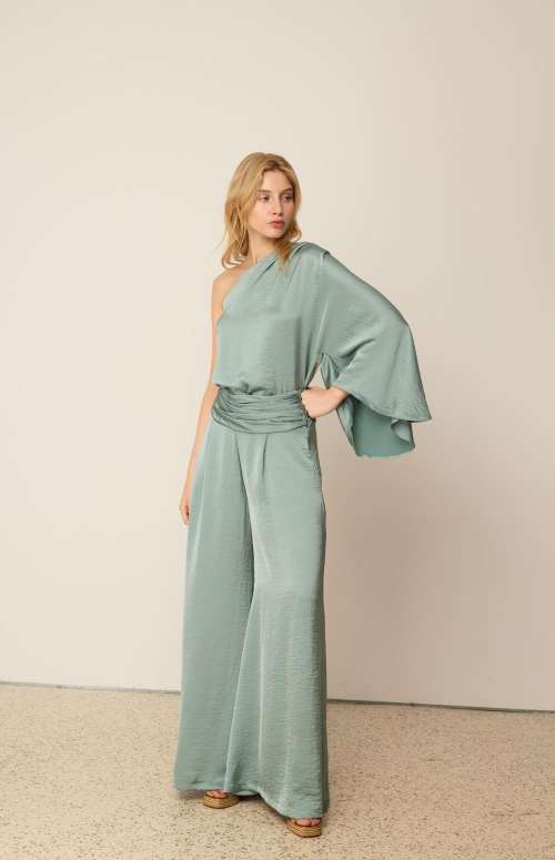 CO-ORD SATIN | ONE SHOULDER TOP & FLARED PANTS