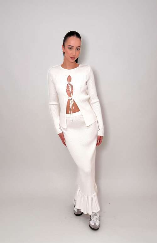 SKIRT MAXI RUFFLED | OFF WHITE