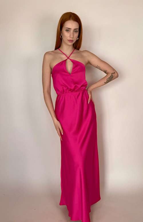 BACK TYE DRESS FUCHSIA