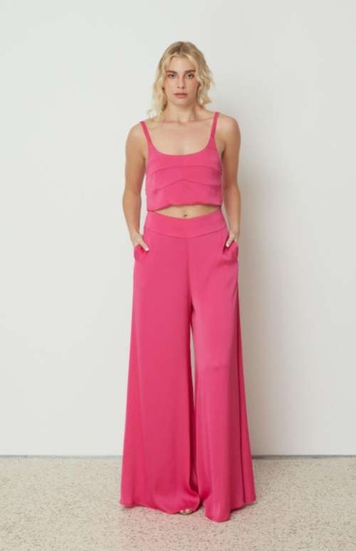 CO-ORD SATIN TOP AND FLARED PANTS