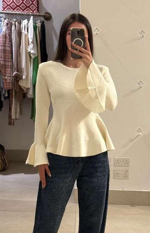 KNIT PEPLUM LONG SLEEVE TOP