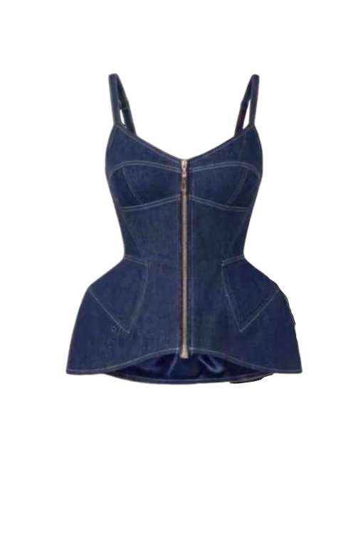 DENIM BUSTIER PEPLUM TOP