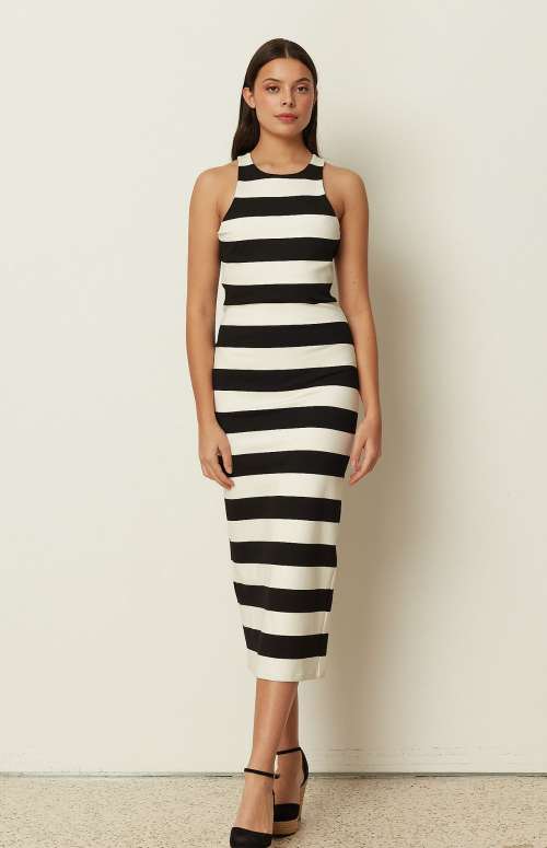 STRIPED MIDI DRESS