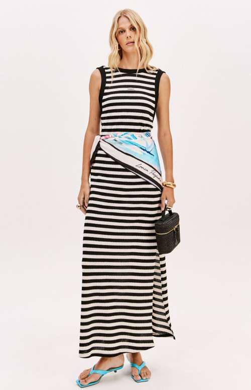STRIPED DRESS WITH SLIT