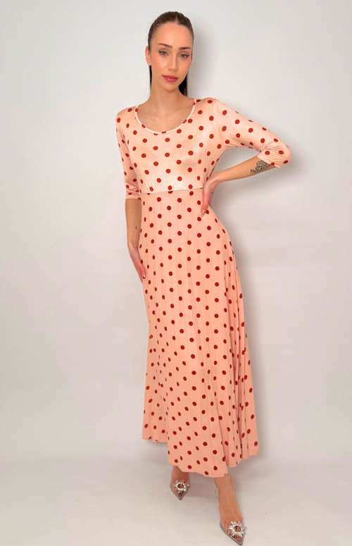 PLEATED POLKA DOT DRESS