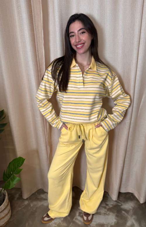 OVERSIZED STRIPED POLO-NECK TOP