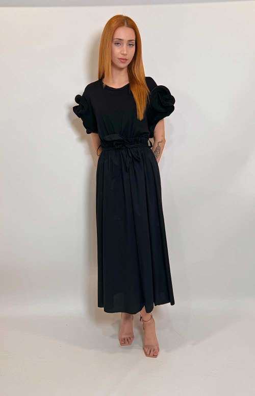DRESS WITH RUFFLE SLEEVES | BLACK