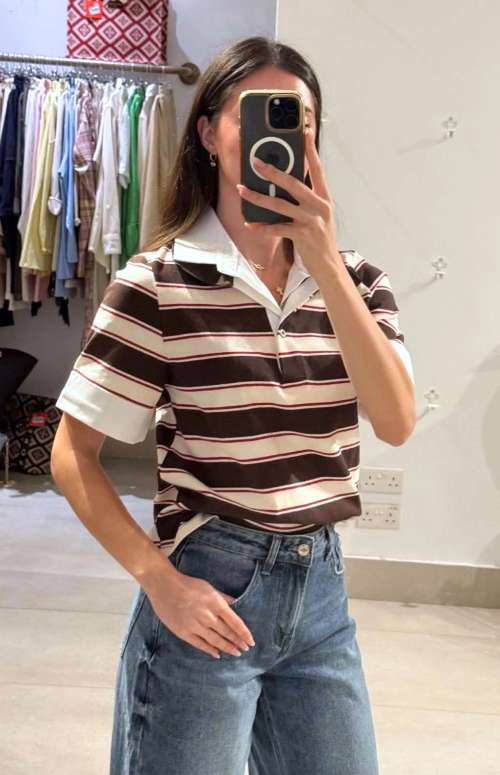 STRIPED COTTON POLO TOP