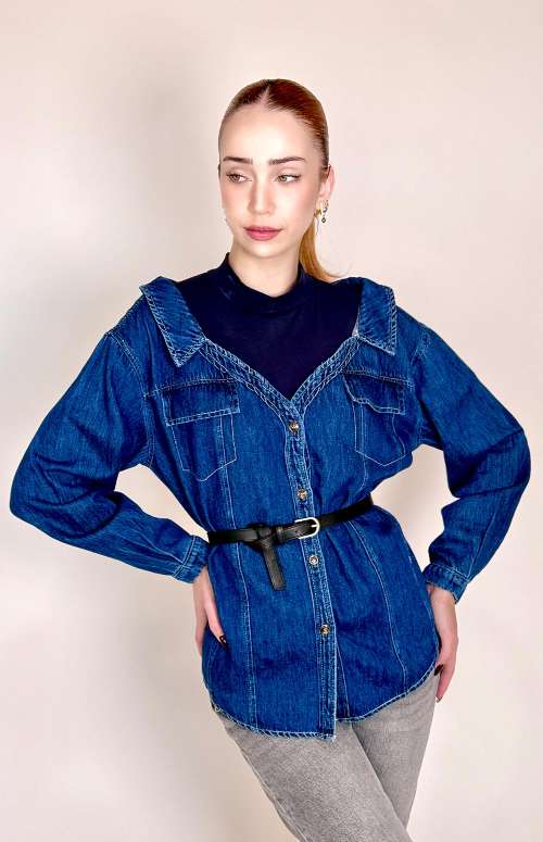 TURTLENECK DENIM SHIRT WITH BELT