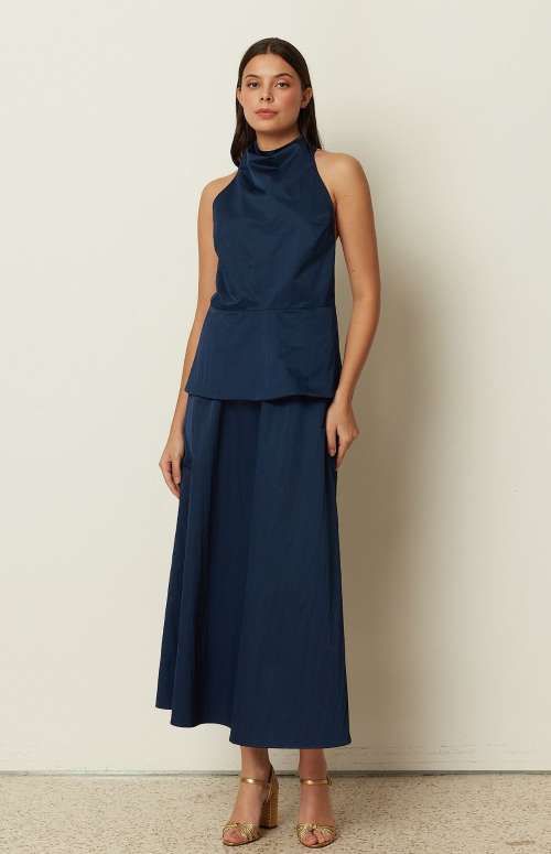 CO-ORD HALTER DRAPED TOP & MIDI A LINE SKIRT
