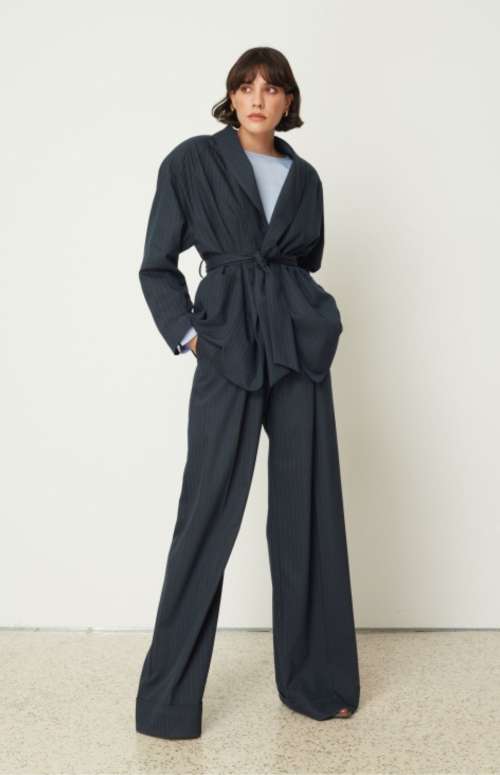 STRIPE FLARED PANTS | BLUE