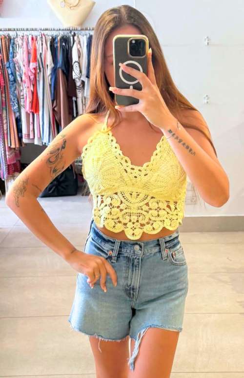CROCHET HALTER BUSTIER TOP