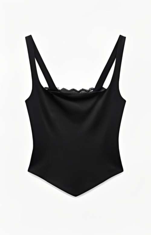 STRETCH COTTON CROP TOP | BLACK