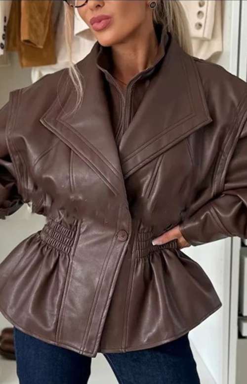FAUX LEATHER JACKET WITH CINCHED WAIST