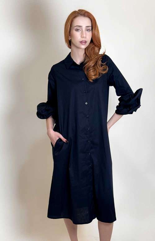 SHIRT DRESS WITH RUFFLE SLEEVES