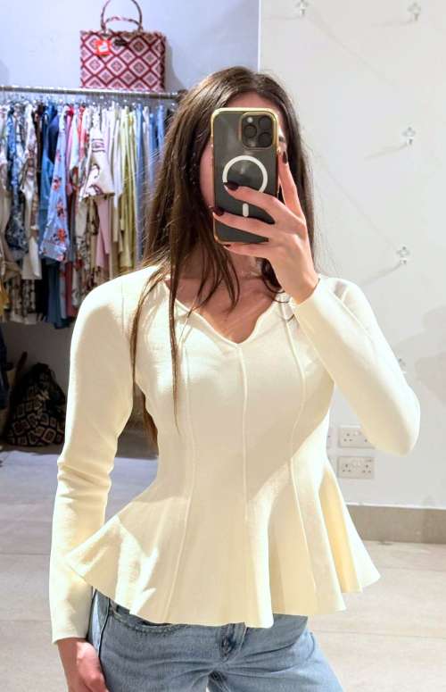 KNIT PEPLUM LONG SLEEVE TOP