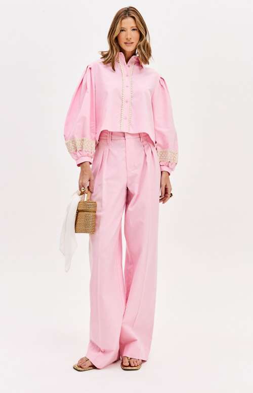 CO-ORD SHIRT WITH PUFF SLEEVE & HIGH WAISTED PANTS