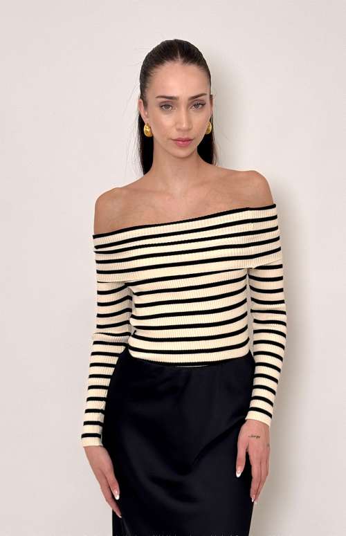 STRIPED OFF THE SHOULDER TOP | OFF WHITE