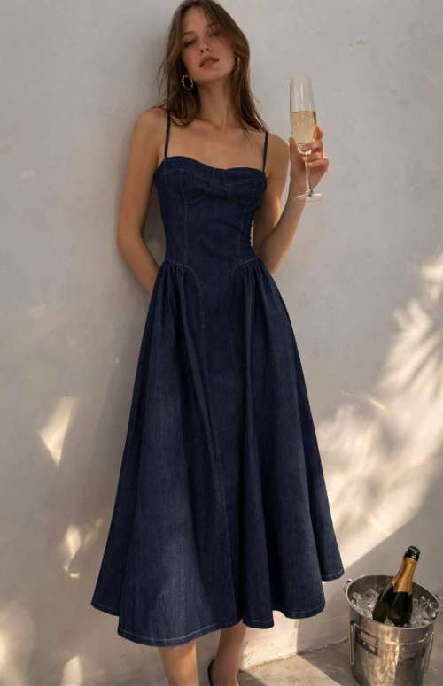 DENIM CORSET MIDI DRESS