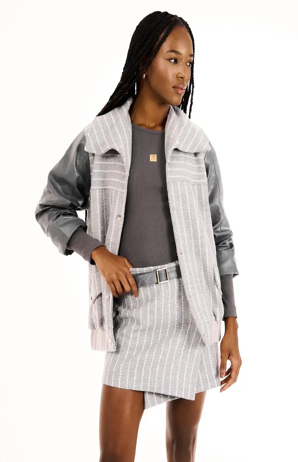 CO-ORD STRIPED COAT & MINI SKIRT