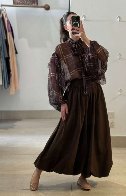 PLAID SHEER SHIRT WITH RUFFLES