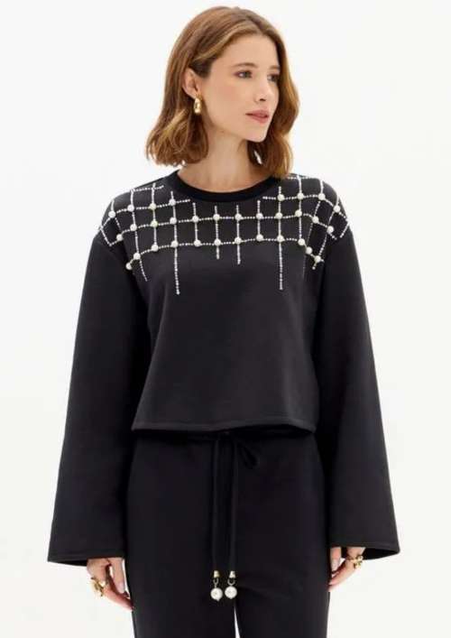 WIDE SLEEVE SWEATSHIRT WITH APPLIQUES