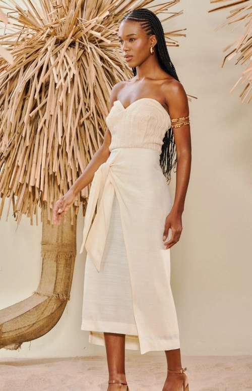 LINEN MIDI DRESS WITH TIE