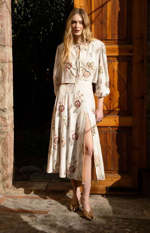 FLOW SKIRT | FLORAL BEADED SLITTED