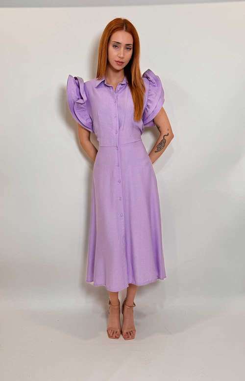 SHIRT DRESS WITH RUFFLE SLEEVES | LILAC