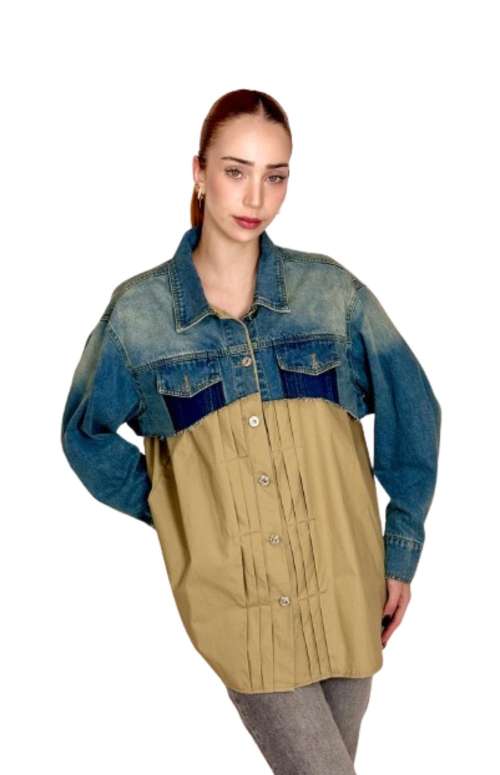 BEIGE SHIRT WITH CROP DENIM