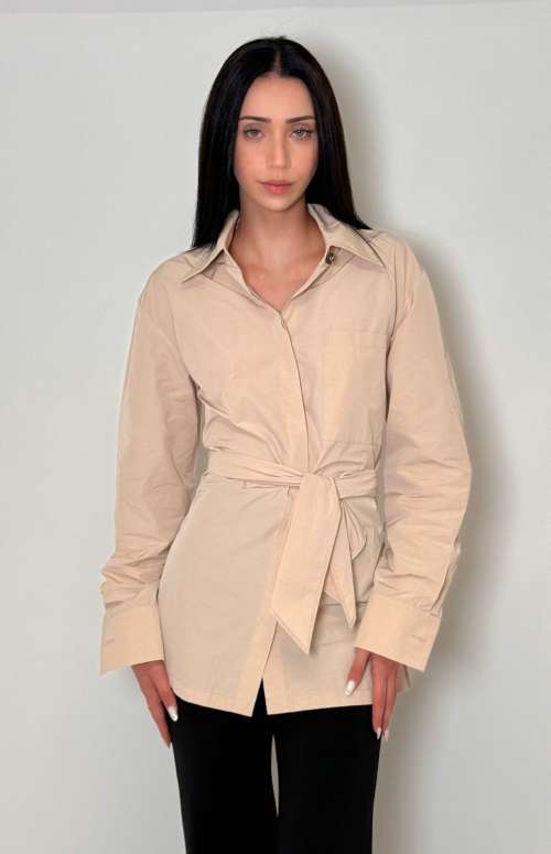 TRENCH SHIRT WITH TYE | BEIGE