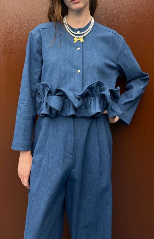 DENIM JACKET WITH RUFFLES