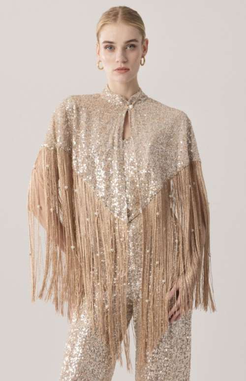 CAPE WITH FRINGES - PEARL DETAILS
