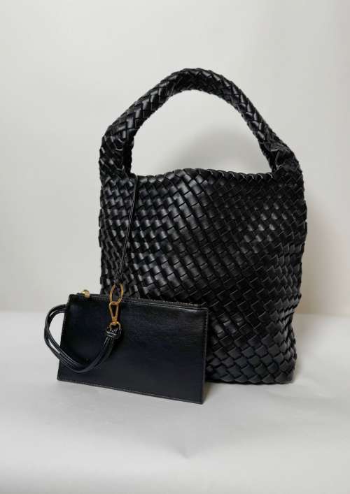 WOVEN TOTE HANDBAG WITH INNER BAG