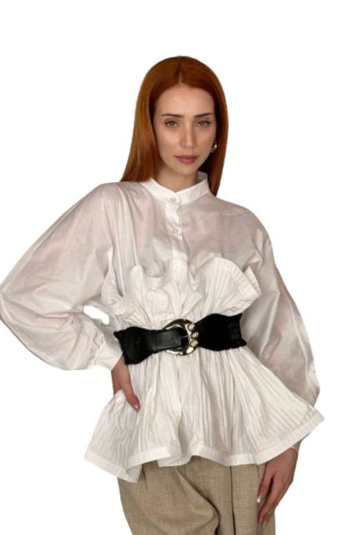 WHITE SHIRT WITH RUFFLES AND BELT
