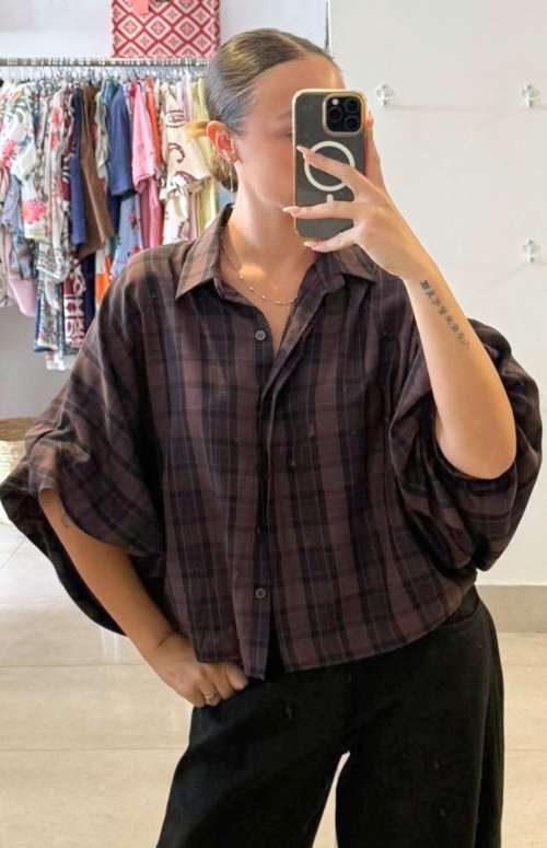 PLAID SHIRT WITH BALLOON SLEEVES