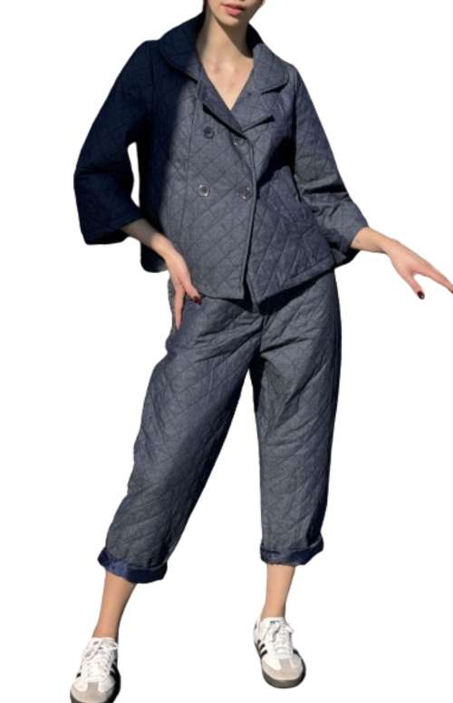 QUILTED DENIM CO-ORD | DARK BLUE