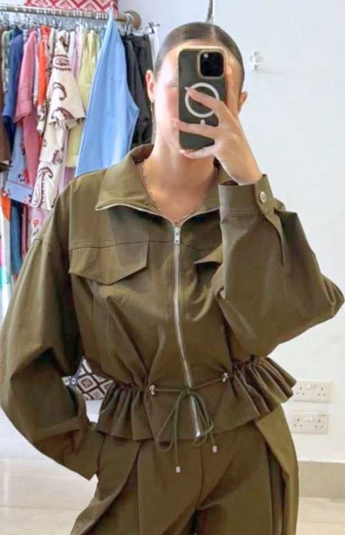DRAWSTRING PEPLUM JACKET
