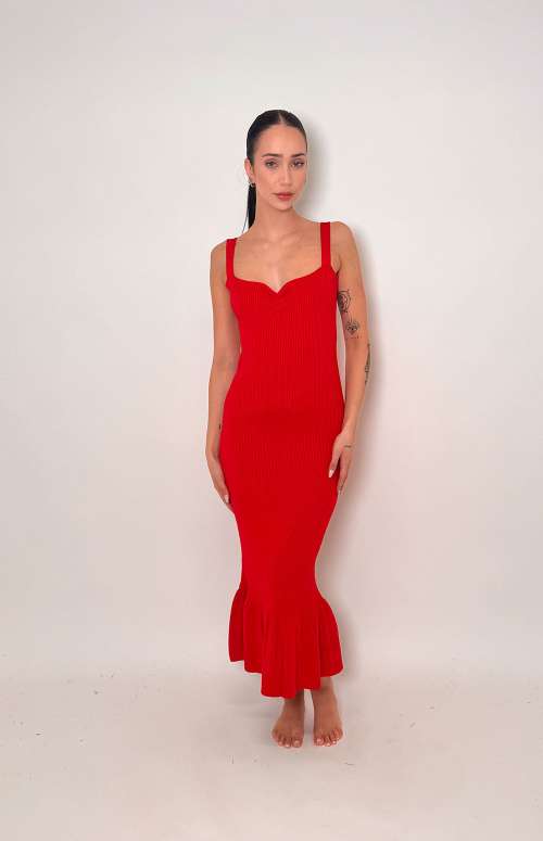 DRESS MAXI RUFFLED | RED