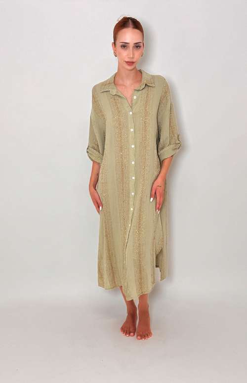 COTTON LINEN SHIRT DRESS | KHAKI