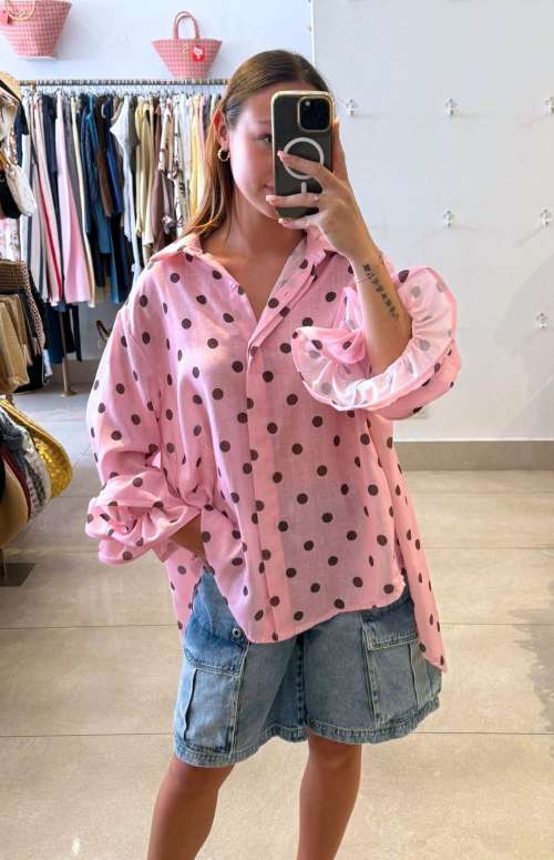 POLKA DOT SHIRT - RUFFLE SLEEVE DETAIL